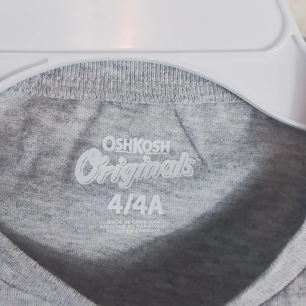 OshKosh Long Sleeve‎ Cotton T-Shirt Girl's Size 4 Gray, Gym, Dance, Cheer
